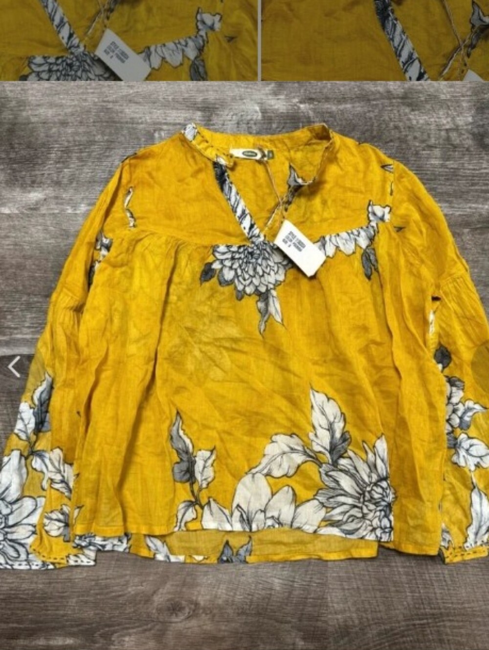 NWT Dolma Sz Small Yellow And Black Floral Boho Cotton Top
